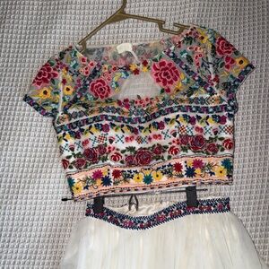 Sherri Hill White Embroidered Floral Two Piece Dress